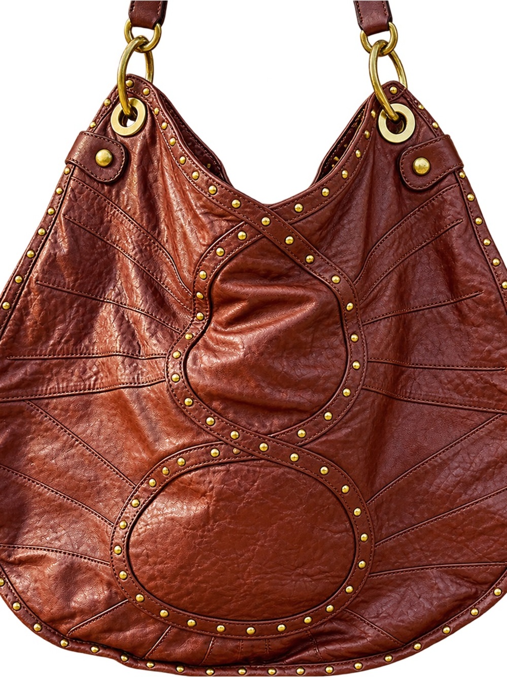 Cynthia Rowley Vintage Brown Leather Studded Sunburst Hobo Shoulder Bag Boho
